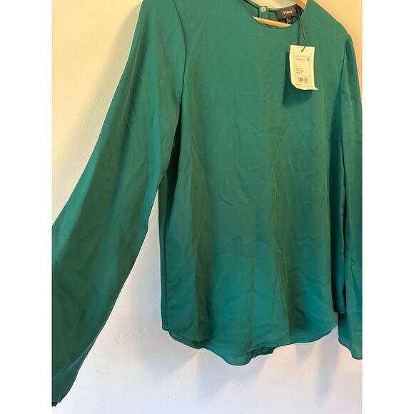 NWT Theory Bringam Top In Green Ivy Long Sleeve Blouse - Picture 4 of 6